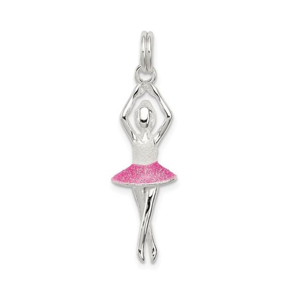 Sterling Silver Pink & White Enamel With Glitter Ballerina Charm New Pendant - Picture 1 of 2